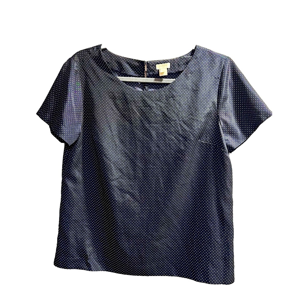 J.CREW Women’s Small Navy/White Polka Dot Boat Neck Cap Sleeve Button Blouse 40"